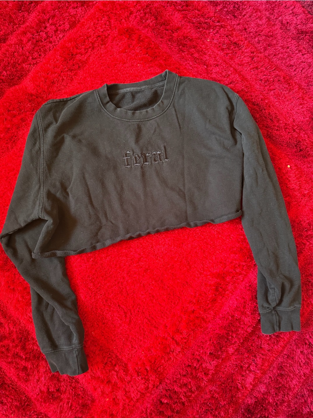 Black Cropped Sweatshirt with ‘FERAL’ embroidery